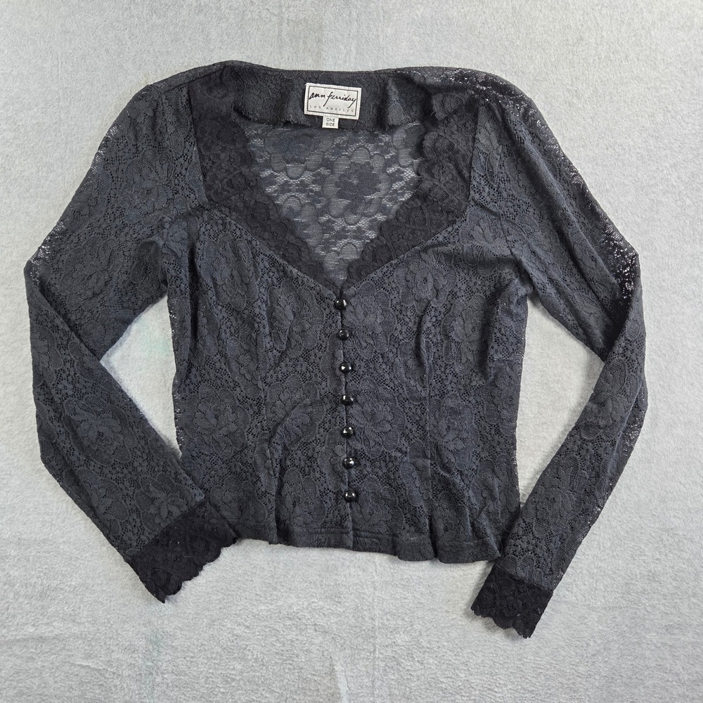 Ann Ferriday Lace Cardigan Women One Size Black Sheer Floral Scalloped Gothic